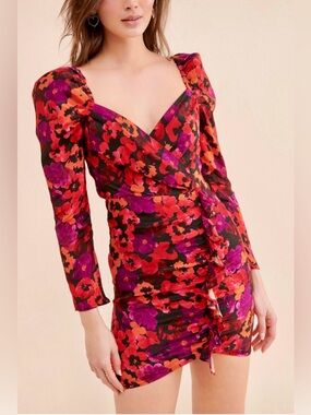 Anthropology Saylor Alouette Floral Mini Dress, SZ: S. Red, Purple & Black